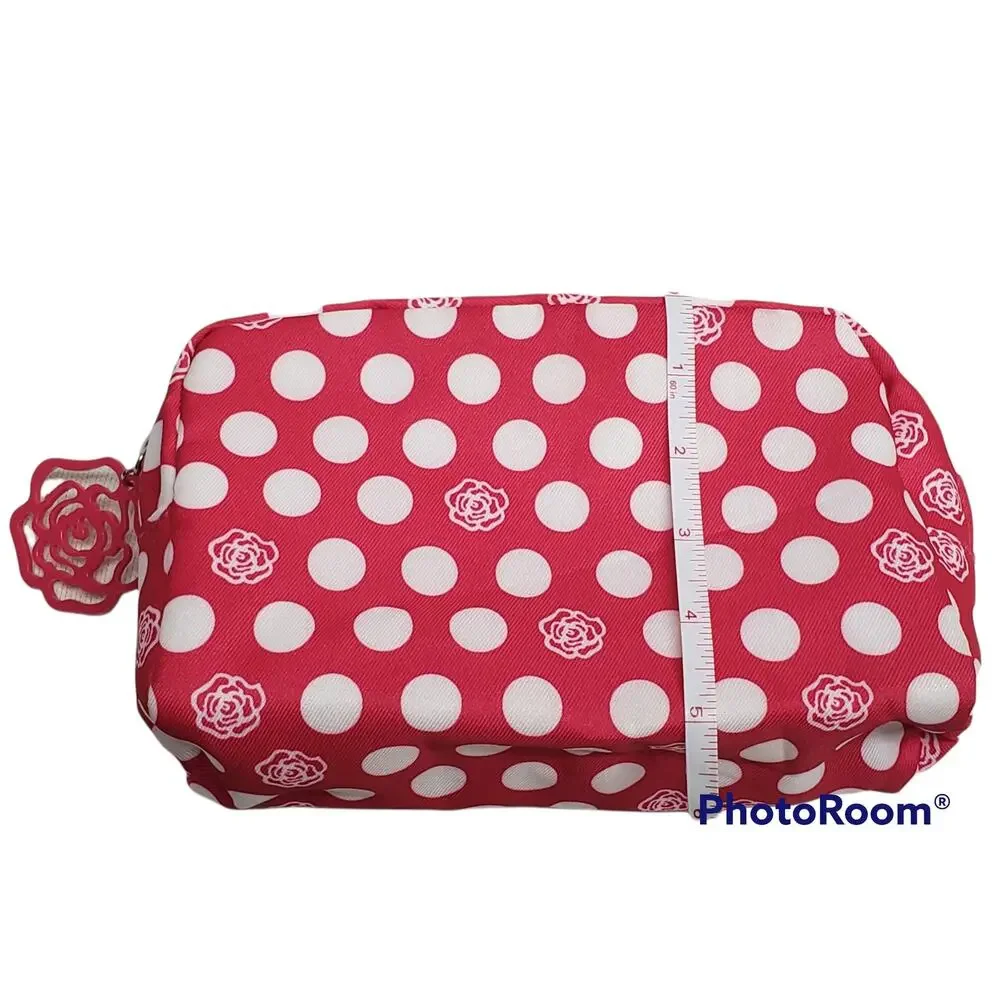 Lancome Pink Polka Dot Flower Make Up Bag / Travel Case